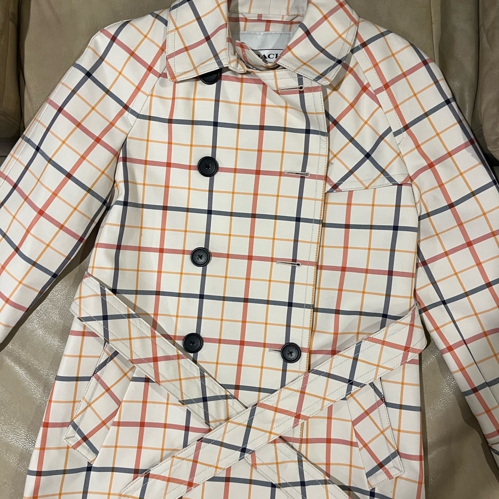 COACH multi colored plaid peacoat/trench coat